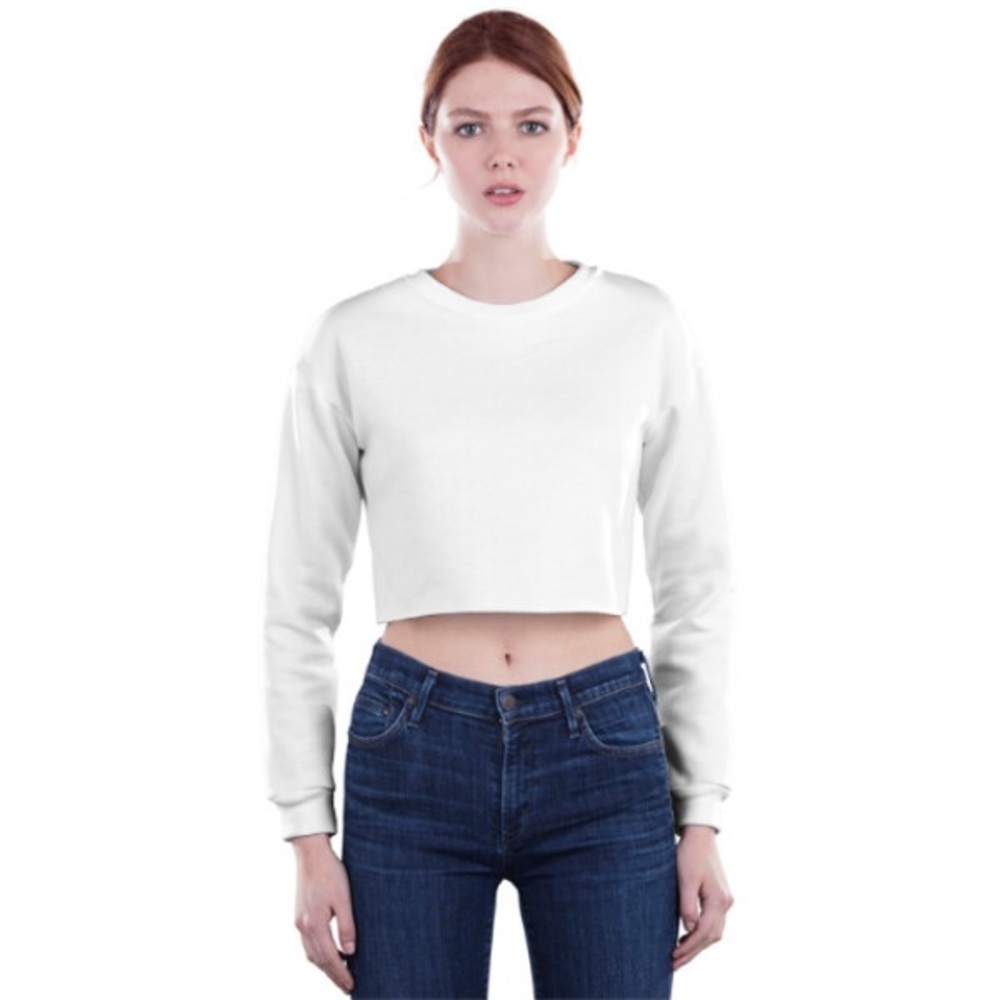 White Jerico Premium Fleece Crop Sweatshirt — Multiple Sizes